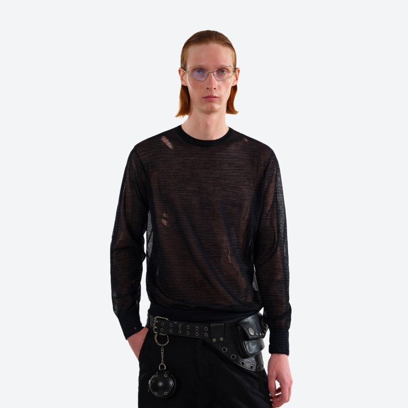 Sicbug‑series Stripe Drop-stitch Crew Neck Knit Top